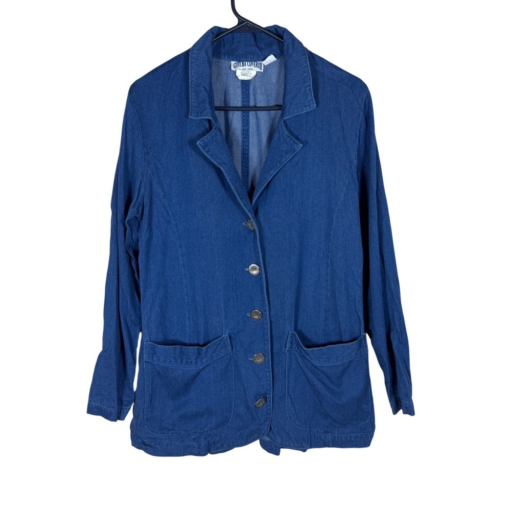Gotcha Covered Vintage Denim Blazer Blue Rayon Cotton Pleated Back Made in USA S